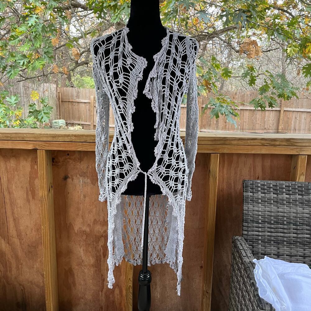 Anicy Manuguian Women's Grey Long Sleeve Crocheted Sweater Size XS/S